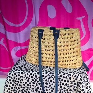 Large Woven Straw Long Jean Strap Shoulder Tote Beach Bag